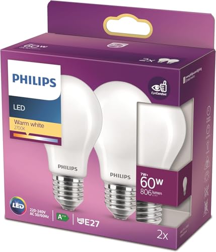 PHILIPS LED Classic 60W Standard E27 Blanc Chaud Non Dimmable Lot de 2