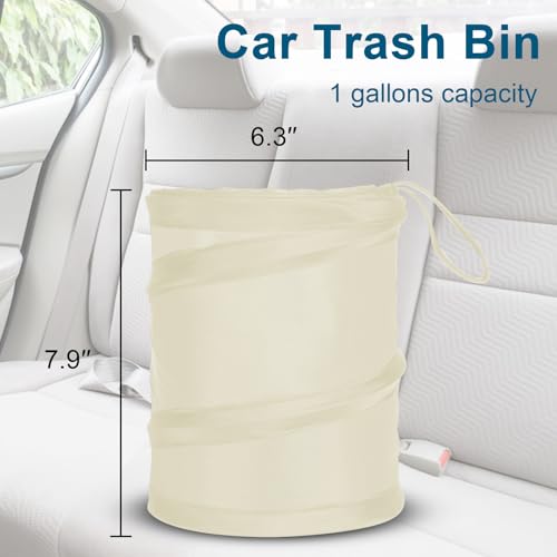 Image of Car Trash Can, 2 Packs Mini Car Garbage Can, Collapsible Trash Bin | Pop-Up Trash Can for Car Front Back Seat, Portable Car Trash Bag Hanging for Vehicle SUV Rv Truck Accessories Interior, Beige