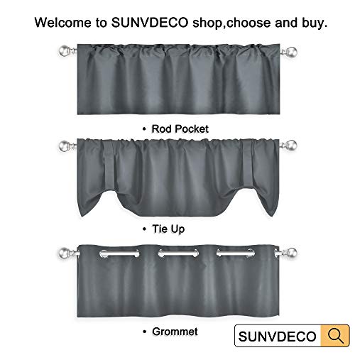Decovsun Dark Grey Valance For Bedroom Solid Grommet Top Blackout Thermal Insulated Curtain Valance For Living Room Basement/Loft/Office 52 X18 1 Panel Gray #TOP6
