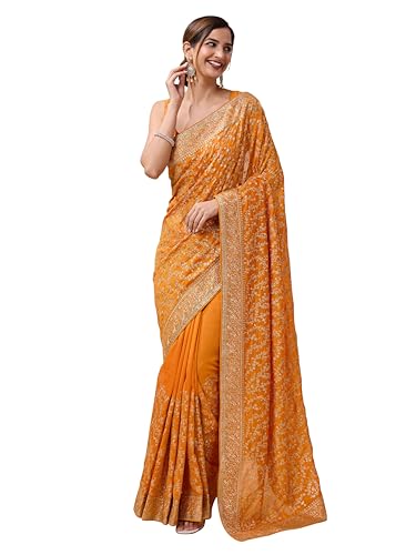 TRENDMALLS Women's Vichitra Silk Embroidery, Siroski Stone Work S...