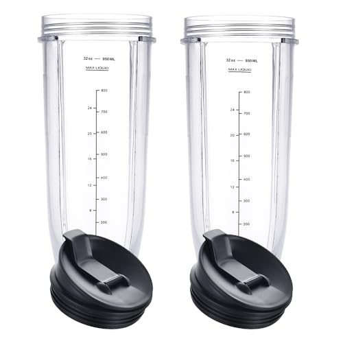 Image of Blender Cups Fit for Ninja, Replacement Parts 32OZ Cups with Sip & Seal Lids, Blender Accessories Compatible with Nutri Ninja Auto IQ Series BL480 BL481 BL482 BL490 BL640 BL680 BL450 BL482(2 Pack)