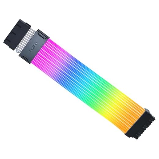 Lian Li Strimer Wireless 24 Pin - Connector Included - Addressable RGB Power Extension Cable - Strimer L-Connect 3.0 Wireless Control - LED Strip for Motherboard PC Cables - Black (PW24-1W-T)