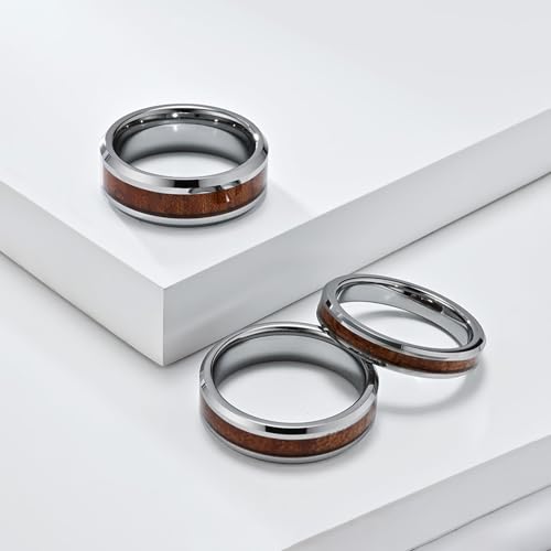 Bague en tungstène argenté et bois véritable pour alliance d'exception