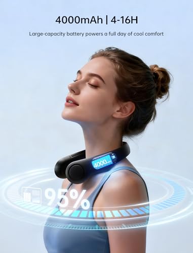 JISULIFE Tragbarer Nackenventilator, Hals-Ventilator ohne Flügel, 5 Geschwindigkeiten, 4000 mAh Batteriebetriebener tragbarer persönlicher Ventilator, Geschenk für Frauen und Männer - Schwarz 5