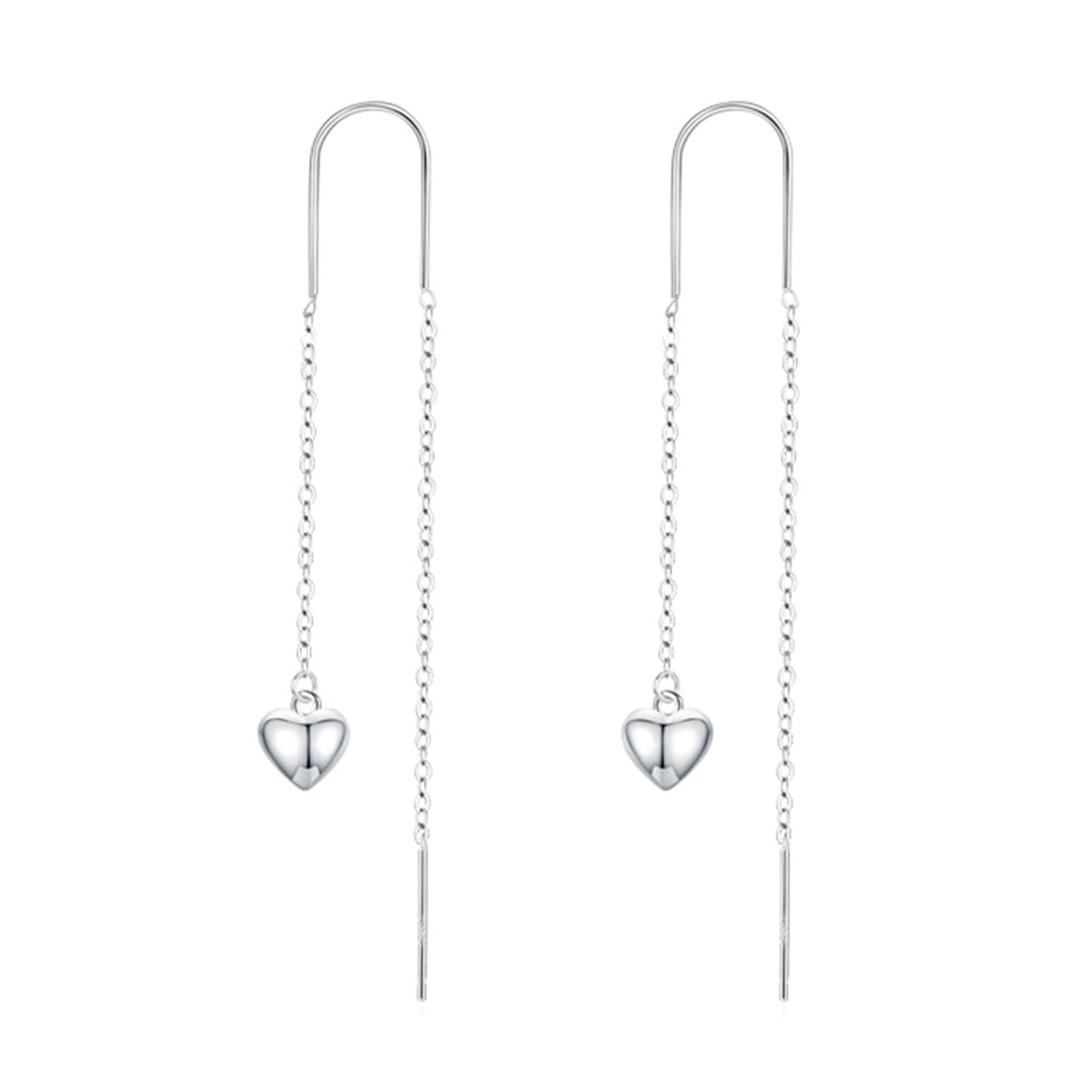 Weißgold Ohrringe Durchzieher 750 585 375 Echtgold Eckig, Damen Ohrringe Hängend Lange Kette mit Herz Hochzeit Ohrhänger Durchzieher für Frauen Hypoallergen