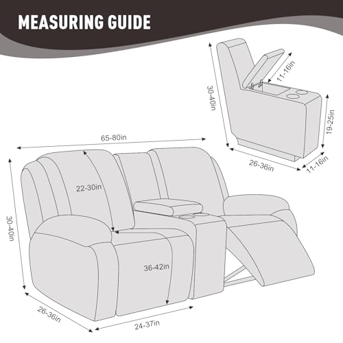 Image of KinCam Loveseat Recliner Covers with Middle Console Slipcover, Recliner Sofa Covers 2 Seat Couch Cover Stripe Jacquard Furniture Protector Covers with Elastic Bottom for Kids, Pets(Chocolate)
