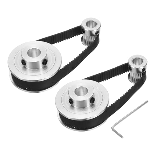 sourcing map 2 Set GT-2 Synchronous Wheel 20&60 Teeth 8&10mm Bore, Aluminum Alloy Timing Pulley Wheel with 2Pcs Length 200mm, Width 10mm Belt for 3D Printer, CNC Machine (20-60T-8&10B-10)
