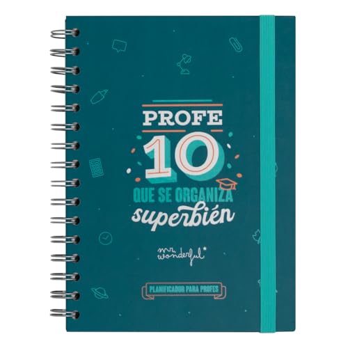 Mr. Wonderful - Planificador para profes - Profe 10 que se organiza superbién - Organizador Diario - Incluye Pegatinas y Notas Adhesivas