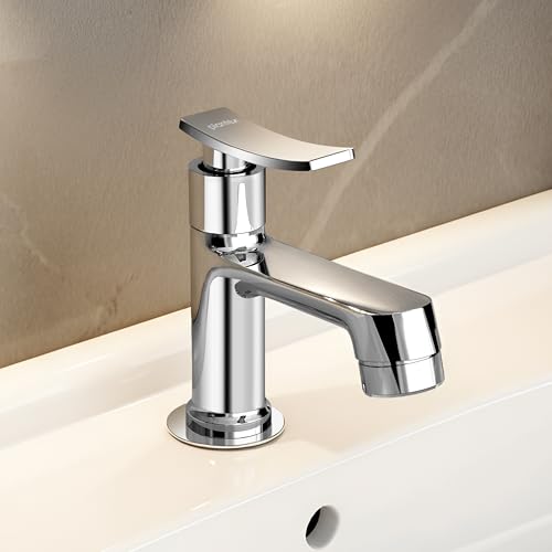 Image of Plantex Pillar Cock Water Tap /Pure Brass Pillar Cock for Wash Basin with Teflon Tape /Single Lever Tabletop Basin Tap - (Star, Chrome)