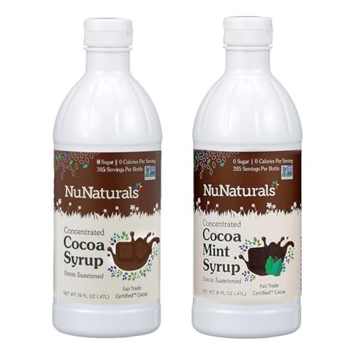 Nunaturals All Natural Cocoa Syrup (16 Ounce Bottle) & Cocoa Mint Syrup (16 Ounce Bottle) together in one convenient Bundle