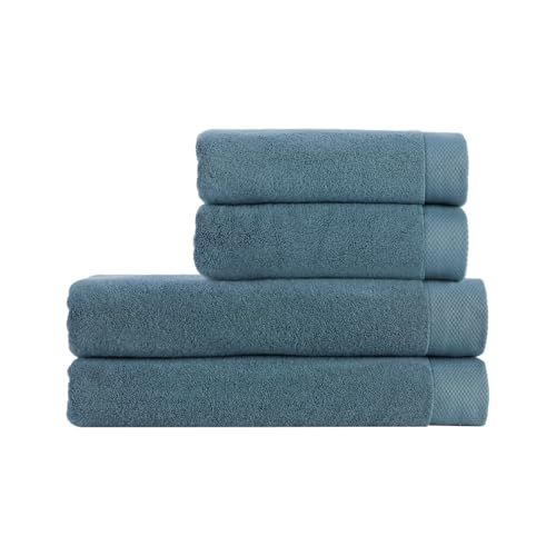 Christy Luxe 4 Piece Towel Set | Denim Blue | Luxe Heavyweight 100% Turkish Cotton | Ultra Soft | Super Absorbent | 730GSM | 2 Bath Sheets 2 Hand Towels