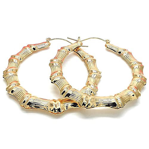 Women's Classic 14k Gold Filled Diamond Cut Bamboo Round Shape Hollow Hoop Earrings Small Medium Extra Large Big Oversize 40-80mm