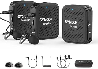 SYNCO Wireless Lavalier Microphone, G1(A2) 2.4G Lapel Clip Mic with Transmitter Receiver for Smartphone Tablet Camera DSLR Youtube Video Live Streaming Vlog, Wireless-Lavalier-Microphone-SYNCO-G1A2