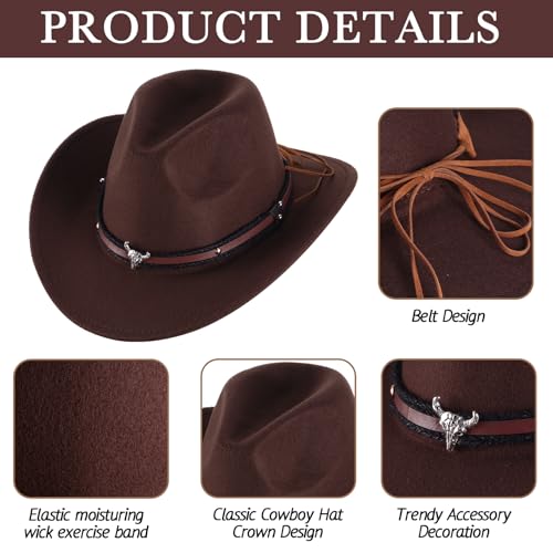 Image of Toulite 9 Pcs Western Cowboy Hats Faux Felt with Strap Bulk | 9 Color Fur Faux Felt Travel Cap for Men Women, Cowgirl Party Halloween Cosplay Costume Western Theme Events
