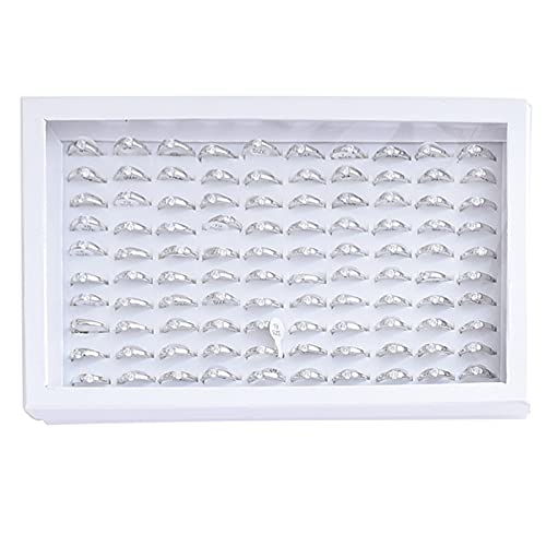 ZLY Jewelry Rings Display Tray Velvet 100 Slot Case Box Jewelry Storage Box (White)