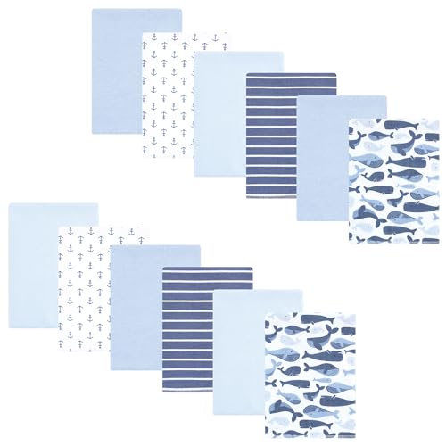 Image of Hudson Baby Unisex Baby Cotton Flannel Burp Cloths 12-Pack Bundle, Cute Whales, One Size
