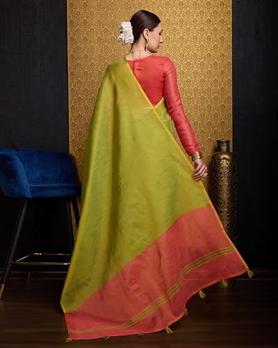 Image of SWORNOF Women's Linen Cotton Silk Saree with Unstitched Blouse Piece | Saree for Women | Saree with Blouse Piece | Soft and Skin Friendly