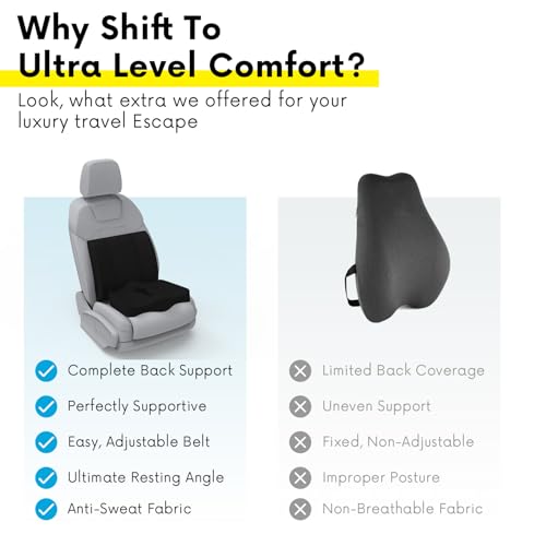 Image of Pillow Kit Memory Foam Back Support and Siting Cushion Ergonomic Adjust Sitting Position Relief Pain for Car or Office Chair. (Midnight Black, Lumbar)