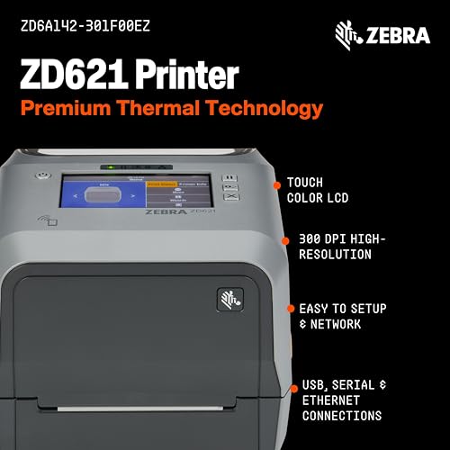 Image of Zebra ZD621 Thermal Transfer Shipping Label Printer | Color Touch LCD | 4x8