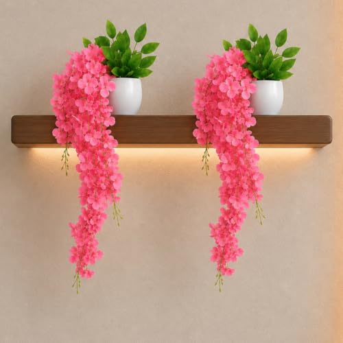 Image of fancymart Artificial Flower Pink Wisteria Hanging Plant with White Pot, 60 cm Height, Pack of 2, Realistic Floral Vine for Home, Office, Living Room & Wall Decor