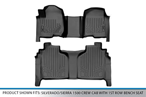 Smartliner Floor Mats 2 Row Liner Set Black Compatible With 2019-2022 Silverado/Sierra 1500 2020-2022 2500/3500 Crew Cab With 1St Row Bench Seat #TOP4