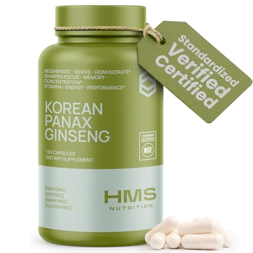 HMS Nutrition Korean Red Panax Ginseng 2000mg Supplement 120 Vegan Capsules Max Strength Ginsenosides NSF Certified Extract for Energy Stamina Focus Performance & Immune Support