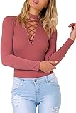 Mulisky Women's Lace Up Bandage Tight Bodysuit Cross Solid Jumpsuit Leotard S
