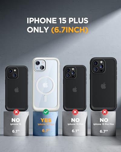 Image of Miracase Magnetic for iPhone 15 Plus Case 6.7'' [Compatible with Magsafe] Full-Body Military Drop Proof 15 Plus Phone Case Cover with Built-in 9H Tempered Glass Screen Protector,Magnetic White