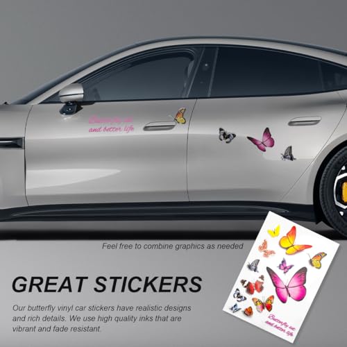 Image of Butterfly Vinyl Car Stickers, Cute 3D Creative Butterfly Cars Decals Scratch Covers, Removable Butterflies Bumper Stickers for Women Girls (Style 5)