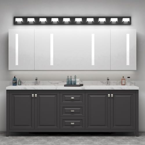Image of Ralbay 66inch Matte Black Bathroom Vanity Lights Metal Acrylic LED Modern Black Bathroom Wall Lighting Fixtures