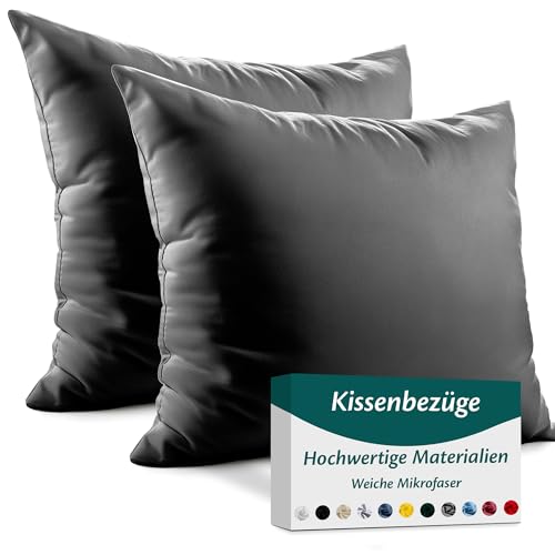 Kissenbezug 80x80 – Mikrofaser Oeko-TEX Zertifiziert – Anthrazit – 2er Set Kopfkissenbezug für Kissen 80 x 80 Weich & Atmungsaktiv –...