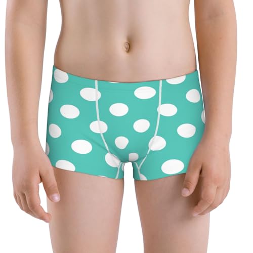 Boys' Cotton Boxer Brief Soft Underwear-Teal Turquoise And White Polka Dot