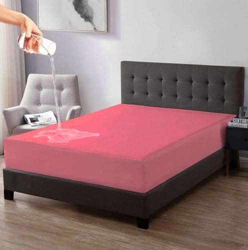 Image of Trance Home Linen Premium 220 GSM+ 72 inch x 30 inch Cotton Terry Waterproof Mattress Protector | Elasticated Fitted Style Non-Toxic Bed Protector (72x30 inch | 6x2.5 feet, Coral)