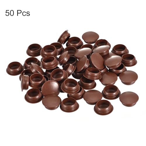 Image of uxcell 50Pcs Screw Hole Plugs, 16mm(5 /8 inch) Dia Plastic Snap in Locking Hole Covers Flush Type Caps for Furniture Cabinet Cupboard, Red Brown
