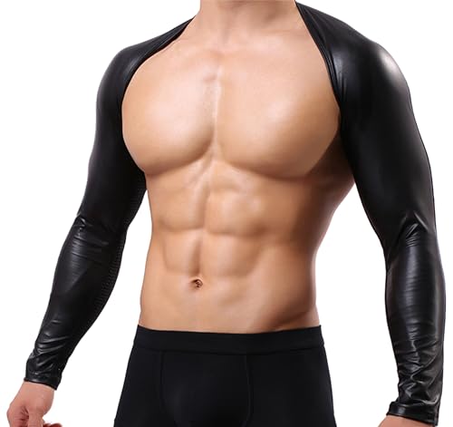 Men Shiny Crop Tank Top Metallic Sleeveless Muscle Top Chest Harness Bolero Shrugs Clubwear - Main Image