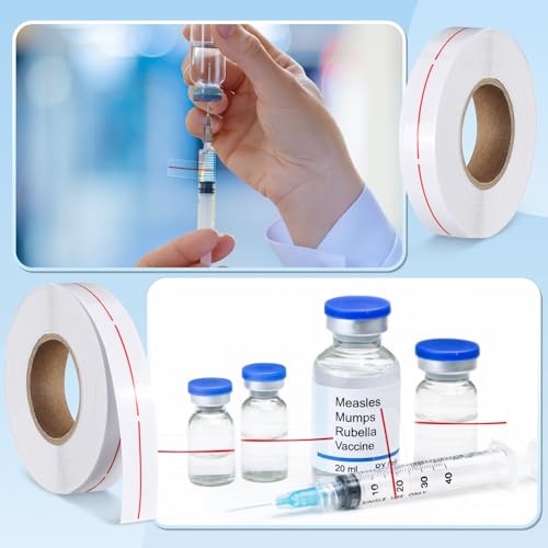 Image of Glenmal 3 Roll Syringe Line Stickers 1.5 inch x 0.5 inch Dosage Marking Clear Label Bright Red Indicator Line Pharmacy Labels for Veterinary Medical Pharmacy Medication Healthcare Medicine, 500 Pcs Per Roll