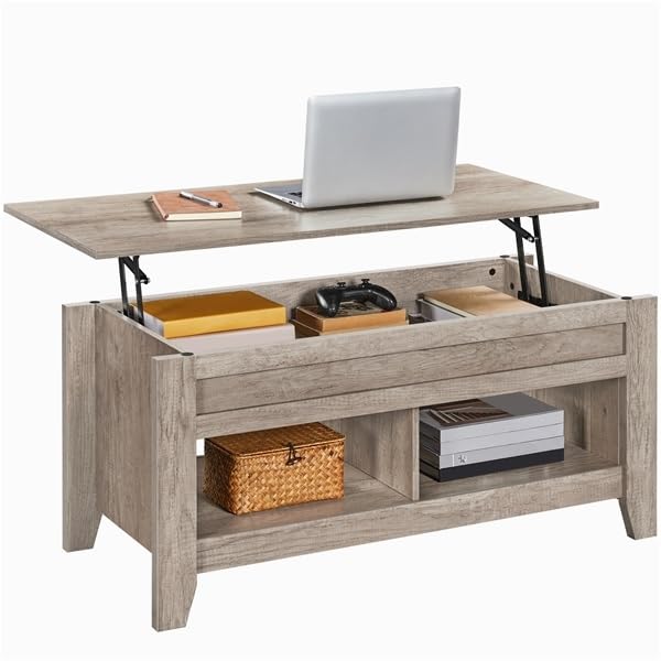 Yaheetech Mesa Centro Elevable de Madera Mesa de Café para Salón con Revistero Mueble de Diseño Moderno 104,5 x 49,5 x...