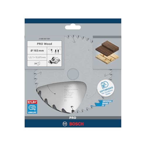 Bosch 1x PRO Wood cordless Kreissägeblatt, 165 x 1,5 x 15,875 mm, T24 – Ansicht 2