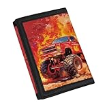 Glkyslehks Red Truck Flame Boys Wallet for Kids 6-8 Cool Trifold Wallets with Card Slots Fashion Leather Wllets for Teen Boys Casual Purse Daily Use