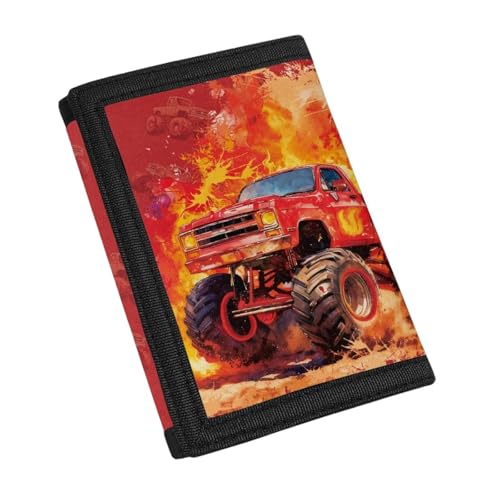 Glkyslehks Red Truck Flame Boys Wallet for Kids 6-8 Cool Trifold Wallets with Card Slots Fashion Leather Wllets for Teen Boys Casual Purse Daily Use