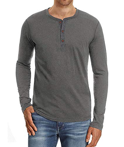 PEGENO Men's Casual Slim Fit Long Sleeve Henley T-Shirts Cotton Shirts (US Medium, A3 Dark Gray)