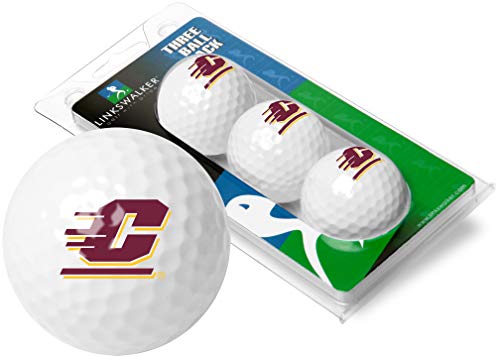 LinksWalker Central Michigan Chippewas 3 Golf Ball Gift Pack Regulation Size 2-Piece Golf Balls Team Logo
