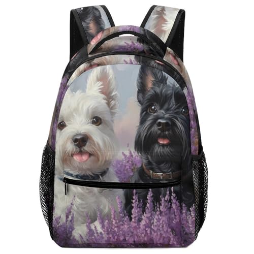 Westie And Scottie Dogs Painting Funny Backpack Casual Daypack Lightweight Shoulders Bag for Men Women Cute Print