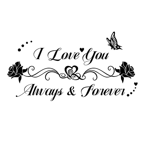 SUPERDANT Inspirational Quotes Wall Decals I Love You Always & Forever Wall Sticker Butterflies Rose DIY Art for Bedroom Kid's Room Decor Sign Vinyl Wall Art Decor Wall Sticker Vinyl Transfer