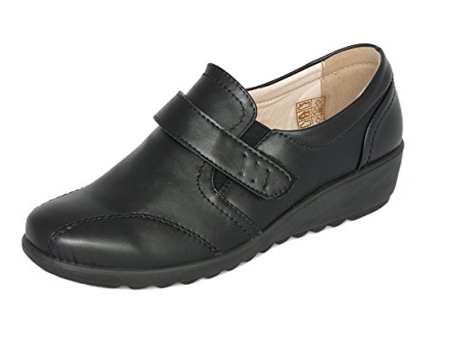 Zapatos de Mujer Mocasines Ligero, Cuero de Imitación y Forrado con Cuero, Zapatos Cómodo sin Cordones - con Cierre de Velcro (EU 41 UK 7, Negro)