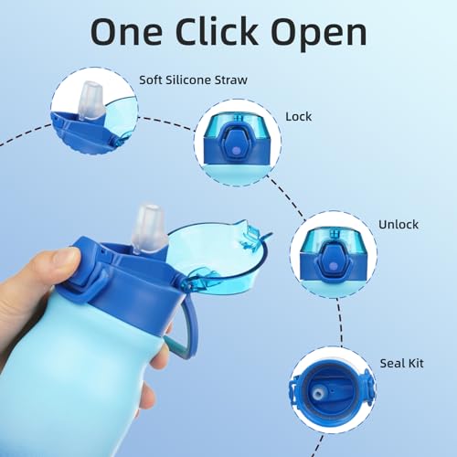 Image of BJPKPK 25 oz Insulated Water Bottle, Straw, Handle, Stainless Steel Flask | Leak Proof Locking Lid, Thermal, Double Wall Vacuum, Keeps Hot /Cold, BPA Free, Dishwasher Safe, Travel & Sports, Sky