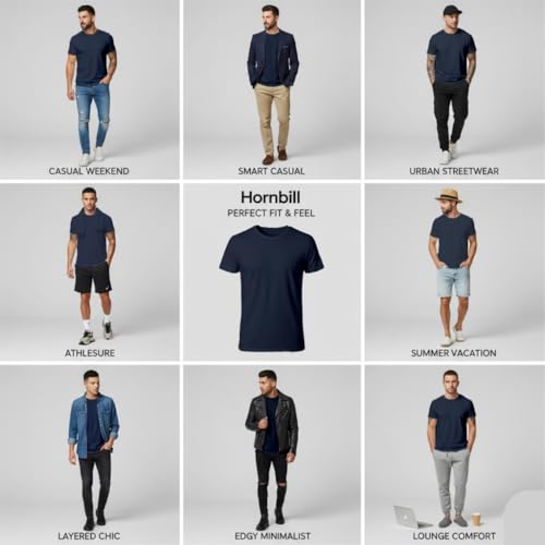 HORNBILL Men's 100% Cotton T-Shirt, Plain Crew Neck Short Sleeve with Curved Hem, Breathable Regular Fit Basic Tee for Casual Wear and T-Shirt, Sizes 2XL, Navy Blue — view 5