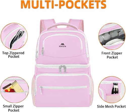 Image of MATEIN Cooler Backpack, 26 Cans Insulated Lunch Backpack for Men Women, Leakproof Double Layer Lunch Cooler Bag Lightweight Soft Lunch Backpack with Cooler Compartment, Beach Camping Hiking Beer Gifts