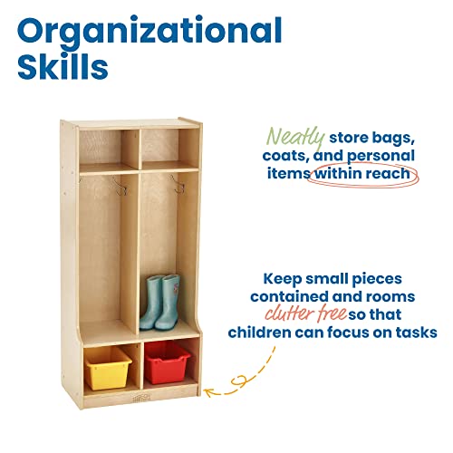 Ecr4Kids-Elr-17231 Birch School Coat Locker For Toddlers And Kids, 2-Section Coat Locker With Bench And Cubby Storage Shelves, Commercial Or Personal Use, Certified And Safe, 48” High, Natural #TOP3