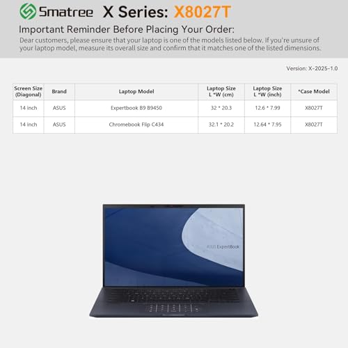 Image of Smatree Hard EVA Protective Sleeve Case Compatible for 14 inch ASUS Expertbook B9 B9450, for 14 inch ASUS Chromebook Flip C434 Laptop Notebook Bag (X8027T)